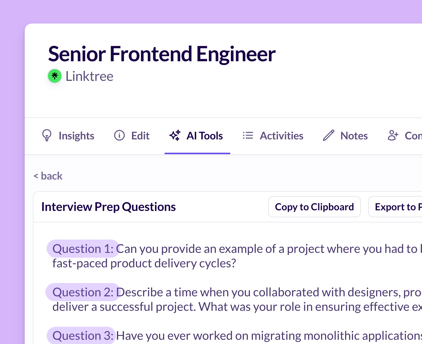 Get job-tailored interview questions