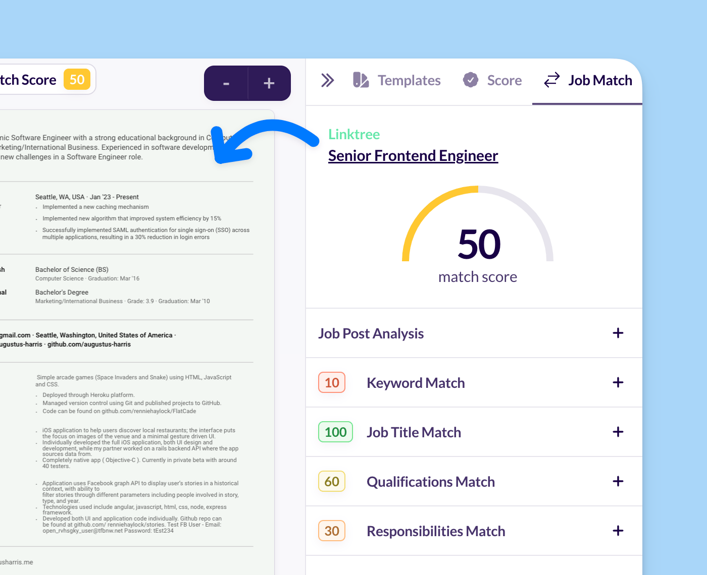 Easily access which resumes you used per job