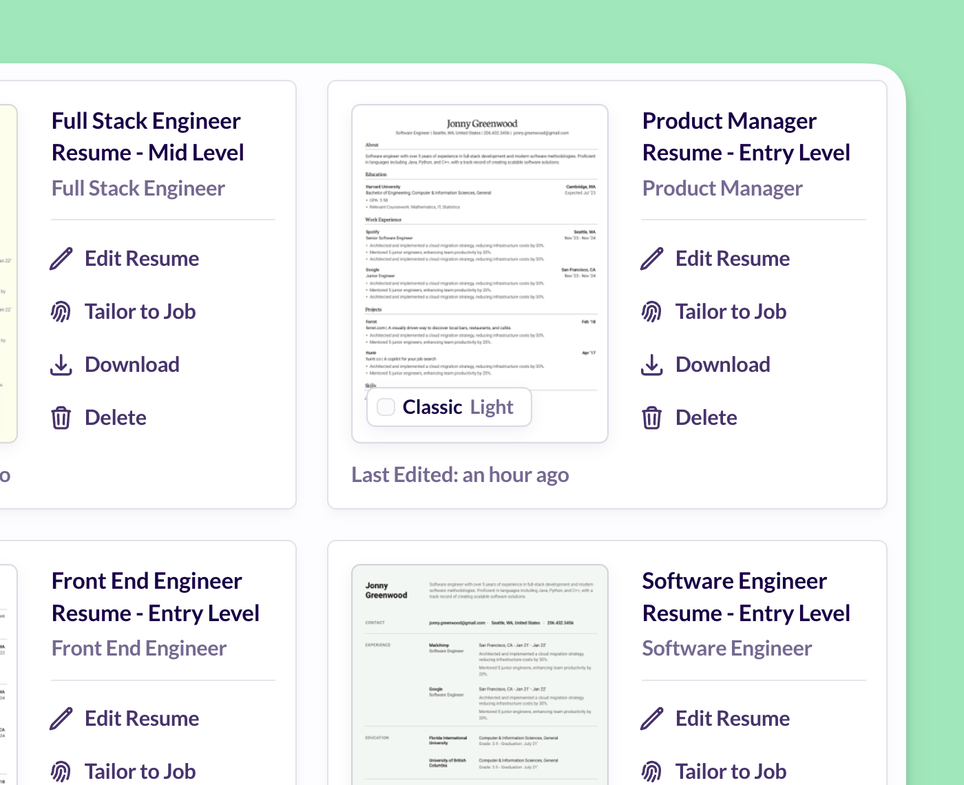Unlimited resume storage