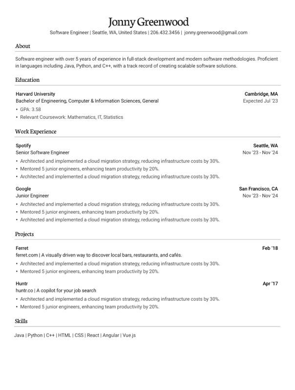 Classic resume template