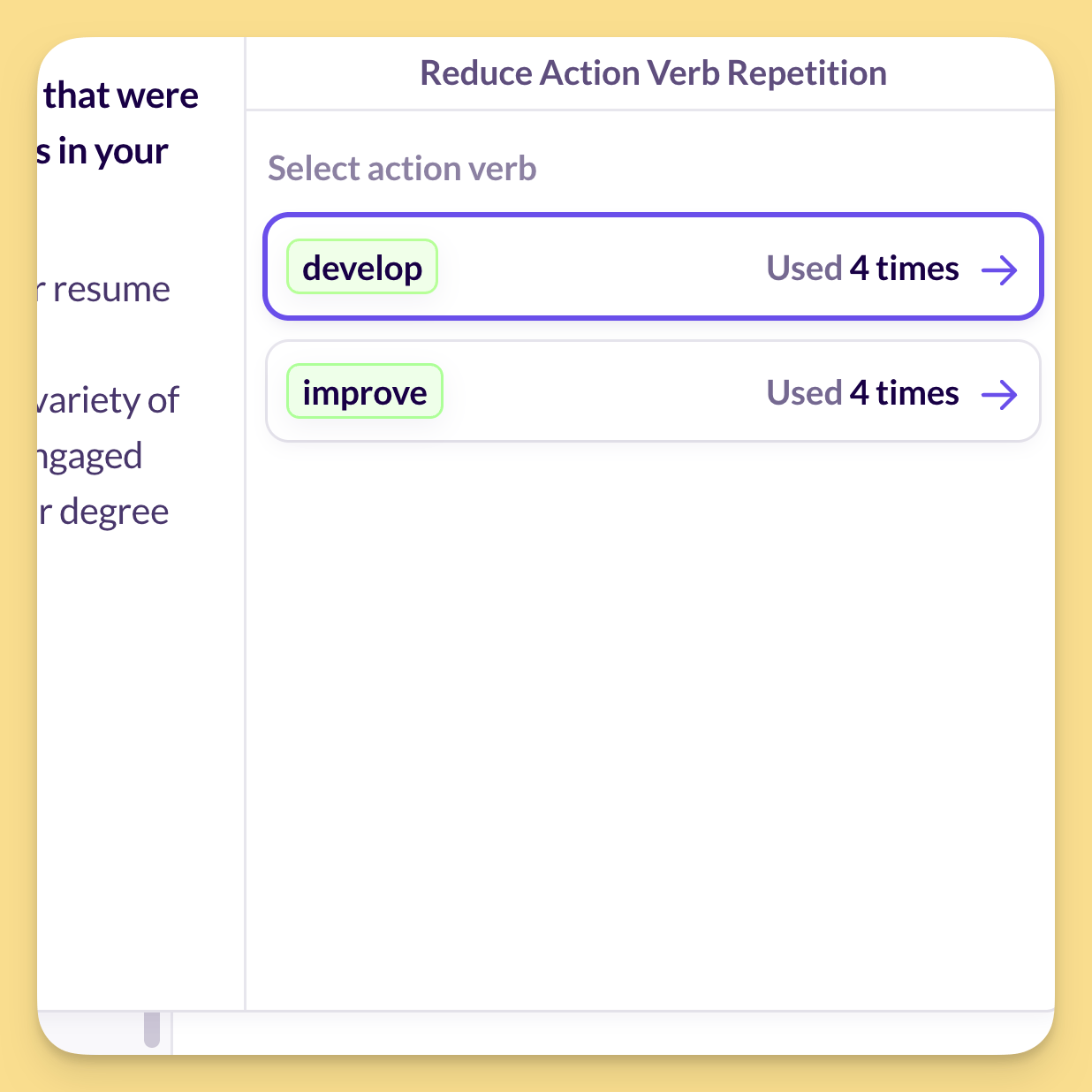 No Repetitive Action Verbs